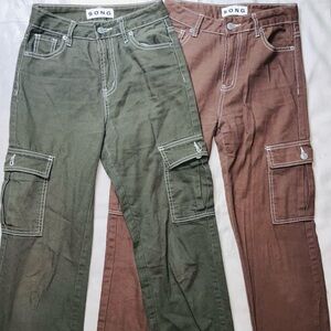 SONG Women's Straight Leg Cargo Pants - Green and Brown